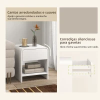 HOMCOM Conjunto de 2 Mesas de Cabeceira Nórdicas com Cantos Arredondados, Gaveta e Prateleira Aberta 40x35x45 cm Branco(m-6)