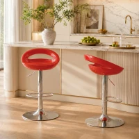 HOMCOM Set 2 Sgabelli da Bar Girevoli con Poggiapiedi, Altezza Regolabile Base in Acciaio Seduta in ABS, Rosso(m-10)