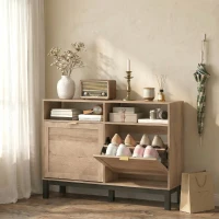HOMCOM Dulap Pantofi Compact, PAL, MDF, 120 x 29 x 80 cm, Culoare Nuc(m-8)