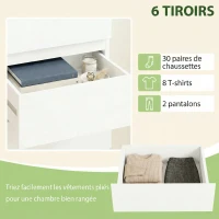 HOMCOM Commode 6 tiroirs à haute brillance, meuble de rangement étroit sans poignées, 40 x 35 x 109 cm, blanc(m-5)