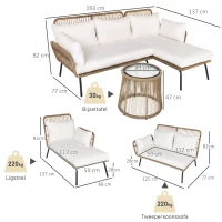 Outsunny Loungeset l-vormige rattan bank set tuin rattan bank tuin zwembad Koffie en Crème(m-3)