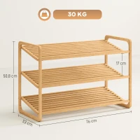 HOMCOM Scaffale Scarpiera a 3 Livelli per 12 Scarpe con Ripiani a Doghe in Bambù, 76x33x50.8 cm, Colore Legno(m-3)