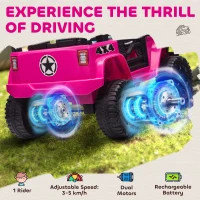 HOMCOM Kids Electric Ride On Car 12V Off Road Toy with Parental Remote Control 2 Motors Horn Lights Suspension Wheels for 3-6 Years Old Pink(m-4)