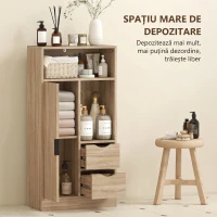 HOMCOM Mobilă de baie compactă Slim cu 2 sertare, rafturi și dulap, 50x25x100 cm, lemn natural(m-4)