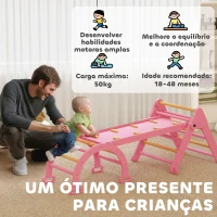 AIYAPLAY Triângulo de Escalada 7 em 1 com Arco e Rampa Escalada para Crianças de Madeira Dobrável para 18-48 Meses 188x70 cm Rosa(m-9)