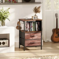 HOMCOM Bedside Table with Charging Station - Rustic Brown(m-10)