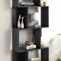 HOMCOM Bibliotecă mobilă modernă cu 5 rafturi din lemn, design modern, 60x24x184,5 cm, negru(m-9)