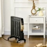 HOMCOM Aquecedor Elétrico 1000/2000W com Painel de Mica Controlo Remoto Termostato Temporizador e 4 Rodas 56x26,5x61,5cm Preto(m-2)