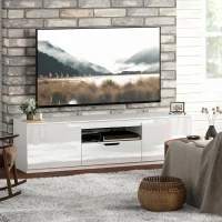 HOMCOM Meuble TV 160 cm, meuble télé pour téléviseur jusqu'à 65 pouces avec 2 portes et tiroir, blanc(m-7)