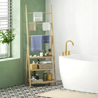 HOMCOM Scaffale Bagno 3 Ripiani con Porta Asciugamani a 3 Barre, Autoportante e Pieghevole in Legno di Bambù(m-2)
