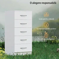 HOMCOM Comodă cu 5 sertare, stil modern, din PAL, 40x35x85 cm, alb(m-6)