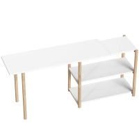 HOMCOM Bureau pliable, bureau d'ordinateur moderne avec étagères de rangement et cadre en bambou, blanc et chêne