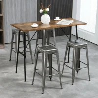 HOMCOM Set 4 Scaune de Bar din Oțel cu Suport pentru Picioare, Argintiu(m-8)