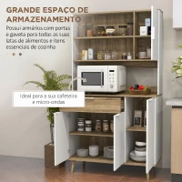 HOMCOM Armário de Cozinha Alto com 4 Portas, Prateleiras Ajustáveis, Gaveta e Compartimentos Abertos, 98x39x180 cm, Branco e Natural(m-4)