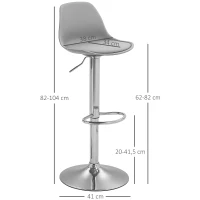 HOMCOM Set 2 Sgabelli da Bar con Schienale e Poggiapiedi, in PP, Pelle PU e Acciaio, 38x42x82-104 cm, Grigio(m-3)