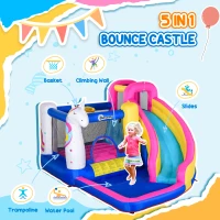 Outsunny 5 in 1 Bouncy Castle, with Blower, for Ages 3-8 Years - Multicoloured(m-6)