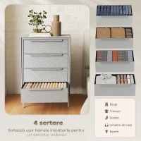 HOMCOM Comodă cu 4 Sertare din Oțel, Acoperită cu Material Textil cu Aspect de In, 60x36x88 cm, Gri(m-4)