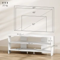 HOMCOM Mobil TV de colț pentru 47" max cu 2 rafturi deschise, din lemn, 110x36x45 cm, alb(m-3)