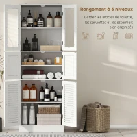 HOMCOM Mobile Bagno con 3 Armadietti a 2 Ante in Vetro e Legno, Ripiani Regolabili, 60x30x170 cm, Bianco(m-4)