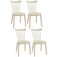HOMCOM Conjunto de 4 Cadeiras Estilo Nórdico com Encosto Alto e Pés de Madeira de Faia 43x52,5x83cm Bege e Madeira(m-1)