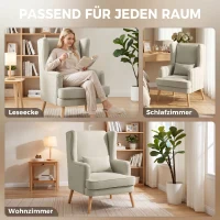 HOMCOM Akzentstuhl, Sessel mit Leinen-Optik, hoher Rückenlehne, breitem Sitz, Lendenkissen, Beige(m-7)