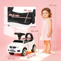 HOMCOM Porteur enfants voiture, véhicule à pousser avec coffre à jouets, klaxon, phares et musique, 63,5 x 28 x 36 cm, blanc(m-3)