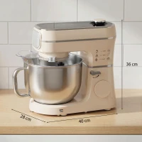 HOMCOM Stand Mixer, 6L 1400W Tilt-Head Food Mixer with 11 Speeds, Pulse & Fermentation Function, LED Display, Cream(m-3)