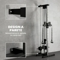 SPORTNOW Lat Machine da Parete con Pulegge Regolabili, Stazione a Cavi con Pulldown e Carico Pesi Regolabile, per Casa Palestra Multifunzione, Nero(m-5)