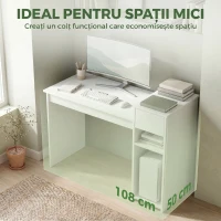 HOMCOM Birou pentru Studiu și Scris cu Sertar și Rafturi, 108 cm, Alb(m-6)