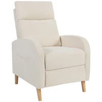 HOMCOM Poltrona Relax Reclinável Manual Estofada em Linho Sintético com Apoio para os Pés e Bolso Lateral 68x90x106 cm Creme(m-1)