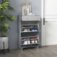 HOMCOM Sapateira Móvel Sapateira Estreita com 2 Portas e 1 Gaveta para 8 Pares de Sapatos 60x23,5x98,5 cm Cinzento(m-10)