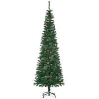 HOMCOM 6.5FT Tall Pencil Slim Artificial Christmas Tree with Realistic Branches, Tip Count and Pine Cones, Pine Needles Tree, Xmas Decoration, Green(m-10)