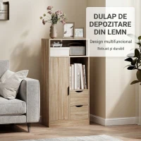 HOMCOM Mobilă de baie compactă Slim cu 2 sertare, rafturi și dulap, 50x25x100 cm, lemn natural(m-8)