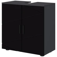 kleankin Mobile Sottolavabo Bagno in Legno con Armadietto 2 Ante, 60x30x60cm, Nero(m-10)