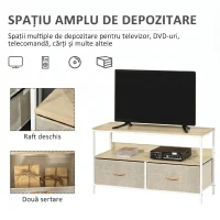 HOMCOM Dulap TV de 47" cu Sertare Pliabile din Material Textil și Raft din Metal și MDF, 98x29x56cm, Culoare Lemn(m-5)
