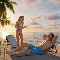 Outsunny Conjunto de 2 Esterillas de Playa Plegable con Respaldo Reclinable y Correa de Transporte 142x51x40 cm Gris(m-8)
