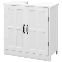 kleankin Mobile per Lavabo con Piedistallo, Mobile Sotto Lavabo con 2 Ante e Scaffale Regolabile, Mobile da Bagno con Ritaglio a Forma di U, Bianco(m-11)