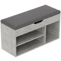 HOMCOM Dulap pentru pantofi economisitor de spațiu, tapițat, cu 3 rafturi deschise și spațiu ascuns, din lemn, 80x30x45 cm, negru și gri(m-1)
