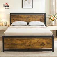 HOMCOM Struttura Letto Una Piazza e Mezza in Legno e Acciaio con Doghe in Stile Industriale, 140x200cm(m-2)