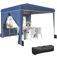 Outsunny Pavillon 3 x3 m Wasserdicht höhenverstellbar Pop-up Faltpavillon mit 2 Seitenteilen, UV 50+ Faltbar Dunkelblau(m-12)