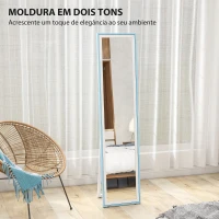 HOMCOM Espelho de Pé 157x37 cm com Moldura em MDF Espelho de Parede Retangular  com 2 Formas de Utilização Branco e Azul(m-7)