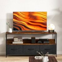 HOMCOM Meuble TV, meuble télé pour téléviseur jusqu'à 55 pouces avec 3 tiroirs et pieds en acier 120 x 29 x 56 cm brun rustique(m-9)