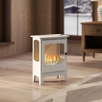 HOMCOM Freestanding Ethanol Fireplace, Steel Bioethanol Fireplace with Stainless Steel Flame Snuffer, 0.9L Tank, 3 Hours Burning Time for Indoor, White(m-2)