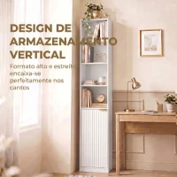 HOMCOM Estante para Livros Alta e Estreita de 6 Níveis com 4 Prateleiras Abertas, Porta e Prateleira Ajustável, Branca(m-5)