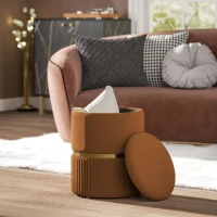 HOMCOM Velvet-Feel Storage Ottoman - Brown(m-10)