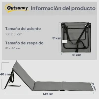 Outsunny Conjunto de 2 Esterillas de Playa Plegable con Respaldo Reclinable y Correa de Transporte 142x51x40 cm Gris(m-3)