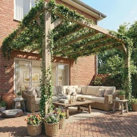 Outsunny Lean-To Wooden Pergola Kit, Decorative Garden Gazebo with Stable Structure and Concrete Anchors, 3 x 3 m, Light Brown(m-10)