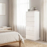 HOMCOM Commode 6 tiroirs à haute brillance, meuble de rangement étroit sans poignées, 40 x 35 x 109 cm, blanc(m-11)
