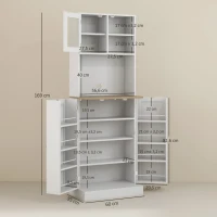 HOMCOM Dispensa da Cucina Porta Microonde con Ripiani Aperti e Armadietto con Portaspezie, 60x35x169 cm, Bianco(m-3)