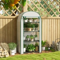 Outsunny 80 x 49 x 160cm Mini Greenhouse for Outdoor, Portable Gardening Plant Green House with Storage Shelf, Roll-Up Zippered Door, Metal Frame and PE Cover, White(m-10)